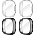 Miniatyrbillede 8 af 8: Diruite 4-pak etui til Fitbit Versa 4/Sense 2 skærmbeskytter, HD stødsikker blød TPU fuld beskyttelse skærmbeskytter etui til Fitbit Versa Black+Black+Clear+Clear