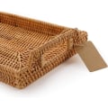 Miniatyrbilde 2 av 5: Håndvevd Rattan Rektangulær Serveringsbrett Med Håndtak For Frokost, Drikke, Snacks For Kaffebord (14.5x10.2x1.4inches)