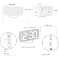 Miniatyrbild 8 av 8: Digital väckarklocka, LED RGB färgglada klockor, med spegelyta stor skärm, 2 USB-laddningsportar, automatisk dämpning, modern skrivbords klocka för sovrum hem Whitergb