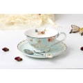 Miniatyrbillede 2 af 5: Kinesiske Tekopper og Underkopper, Pastel Blå Blomsterdesign Kaffe Kop Te Kop Sæt