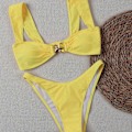 Pikkukuva 1 / 5: Keltainen yksivärinen bikini, kaksiosainen urheilubokseri, korkea kaulus, edestä solmittava uimapuku yellow x