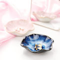 Miniatyrbillede 2 af 6: Keramisk smykkedish, gaver til kvinder hendes blad smykkeskål nipsbakke nøglebakke lille ringeskål holder natbord dekor hjem dekor Birt Blue