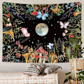Miniatyrbilde 2 av 7: Månehage-veggteppe Sopp Måneskinnsveggteppe Veggdekorasjon Blomsterveggteppe Sommerfugl Planteplakat Landlig veggteppe for soverom Sovesal Stue - 130.00 x 150.00 cms
