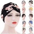 Miniatyrbilde 3 av 4: Forhåndsknyttet hodeplagg kjemoterapi hodeplagg for kvinner UK lue skjerf turban caps floral bomullsfølelse stil alopecia bandana hodedeksel Blue Floral