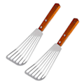 Miniatyrbillede 1 af 4: 2x Rustfrit Stål Fisk Spatel Vendespatel, Træhåndtag Fisk Spatel, Spalte Vendespatel, Køkken Spatel F(hy)