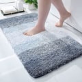 Miniatyrbillede 1 af 5: Mikrofiber Fluffy Shaggy Bademåtte til Badeværelse, 41 X 61cm, Skridsikker Super Absorberende Maskinvaskbar Gulvmåtte, Blå