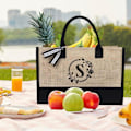 Miniatyrbillede 3 af 6: Initial Jute/Canvas Tote Bag, Personlig Gavepose, Velegnet til Bryllup, Fødselsdag, Strand, Ferie, er en God Gave til Kvinder, Mor, Lærere, Venner