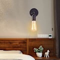 Miniatyrbillede 3 af 5: Industriel Jern Metal Vægskænke, Retro Edison Lampe E27 Sokkel Loft Retro Belysning Til Soveværelse, Stue, Spisestue, Gang (sort)