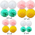 Miniatyrbild 2 av 4: 16 st blandade silkespapperspompoms pom poms blommor handgjorda bröllopsfestdekorationer bollar, gul nyans Yellow Shade