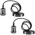 Pikkukuva 1 / 7: Kattovalaisimen riippuvalaisin, E27 Vintage-riippuvalaisinsetti mustassa kromissa maadoitusjohdolla ja 90 cm punotulla kaapelilla Metalliriippuvalaisinsetti 2 kpl Black Chrome 2pcs