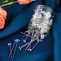 Miniatyrbillede 5 af 8: 100 stk. Corsage Pins Boutonniere Clear Straight Pins Blomster Rhinestones Pins Crystal Diamond Head Pins til DIY Dekoration Bryllup Brude Hår A Transparent
