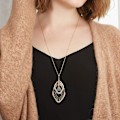 Miniatyrbillede 2 af 7: Triple Layer Vedhæng Halskæde Lang Statement Vedhæng Halskæde Lang Sweater Kæde Rhombus Pendant