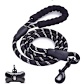 Miniatyrbilde 1 av 4: Hundeleie, Hundeleie med mykt polstret håndtak, sterkt reflekterende tråder 1,5 m nylon hundeleietau, for små, mellomstore og store hunder (svart)