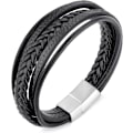 Miniatyrbillede 1 af 6: Mænds Ægte Sort Læderarmbånd med Rustfrit Stål Spænde