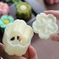 Miniatyrbillede 5 af 5: Blomster Månekage Form Sæt Med 4 stk. Cookie Stempler, DIY Håndpresset Kage