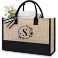Miniatyrbillede 1 af 6: Initial Jute/Canvas Tote Bag, Personlig Gavepose, Velegnet til Bryllup, Fødselsdag, Strand, Ferie, er en God Gave til Kvinder, Mor, Lærere, Venner