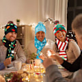 Miniatyrbild 3 av 5: Hatt- och Halsduksset med LED-lampor Julhatt Snöflinga Tomteälg Julgran Festlig Tofs Halsduk Mössa Set Himmelblå