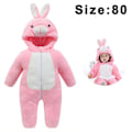 Miniatyrbillede 1 af 5: Bran Unisex Baby Romper Sød Varm Stitch Dyr Langærmet Lynlås Fortykket Fleece Efterår Vinter Børnetøj[HK] pink 80cm