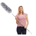 Miniatyrbillede 1 af 4: HKK Støvkost Teleskopisk Vaskbar, Støvklud Mikrofiber Rustfrit Stål Teleskopstang Og Bøjelig Hjørnekost, Støvklud Lang Op Til 100 Tommer (grå)