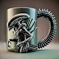 Miniatyrbillede 2 af 3: Ny Xenomorph Krus Formet Krus Termisk Overførsel Flad 3D Effekt Kaffekop 500ml[HK]
