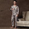 Miniatyrbild 2 av 5: Herr Stain Silk Pyjamasset Pyjamas Herr Sovkläder Tryckt Siden Nattlinne Hem Man Satin Mjuk Bekväm Sovpyjamas[HK] L Champagne