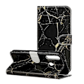 Miniatyrbilde 1 av 5: For Huawei Y6p Farget Tegning Marmormønster Horisontal Flip PU Lær Telefonveske[HK] Black Gold Marble