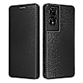 Miniatyrbillede 1 af 5: Til TCL 505 Telefon Cover Carbon Fiber Tekstur Læder Magnetisk Lukning Skal - WK[HK] Black