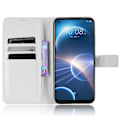 Miniatyrbild 2 av 5: För HTC Desire 22 Pro 5G Stöttåligt Telefon Flip Plånboksfodral Halkfritt Diamanttextur PU Läderfodral Ställ Korthållare med Handledsrem[HK] White