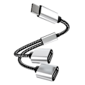 Miniatyrbilde 1 av 5: Type A Type-C Hann til Dobbel USB 2.0 Hunn Adapter USB-C OTG Splitter Y Kabel Konverter Støtte[HK]