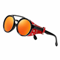 Pikkukuva 1 / 5: KEITHION Glacier Tuulenpitävät Vuorikiipeily Steampunk-tyyliset Pyöreät Vintage Aurinkolasit, Retro Silmälasit Miehille Naisille Nahkasivusuojuksilla, C[HK] Orange Red