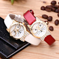 Miniatyrbilde 2 av 5: Søt Kattefjes Rund Skive Rhinestone Imitert Skinn Analog Quartz Armbåndsur[HK] Red