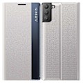 Miniatyrbillede 1 af 5: Til Samsung Galaxy S21 FE View Window Telefon Cover Anti-fald Læder Beskyttelses Skal med Stativ[HK] Multicolor Style B