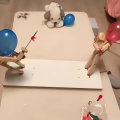Miniatyrbillede 5 af 5: Håndlavede træhegn dukker, trækamp robotter spil for 2 spillere, hurtigt ballon kamp kampspil, 100% ny[HK] 5mm