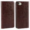 Miniatyrbillede 1 af 5: Til iPhone SE (2020)/SE (2022)/8/7 4.7 tommer Olieret kant Crazy Horse Ægte Læder Fastgjort Hård PC Indre Etui Wallet Stand Flip Telefon Cover[HK] Coffee