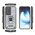 Pikkukuva 4 / 5: Oppo Reno13 5G (Global) -puhelimen suojakotelo PC TPU -jalustalla ja linssinsuojuksella - Vihreä[HK] Grey Multicolor