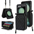Miniatyrbillede 1 af 5: Til Samsung Galaxy Z Flip 6 Wallet Case med Kortholder og Justerbar Rem, Stilfuld Robust Stødsikker Læder Case[HK] For Galaxy Z Flip 6 Black
