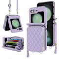 Miniatyrbillede 1 af 5: Til Samsung Galaxy Z Flip 6 Wallet Case med Kortholder og Justerbar Rem, Stilfuld Robust Stødsikker Læder Case[HK] For Galaxy Z Flip 6 Purple