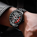 Miniatyrbillede 4 af 5: Herre Quartz Ur Præcis Rund Urskive Pointer Display Stødsikker Skjult Lås Chronograph med Bilhjul [HK] Red Faux Leather Strap