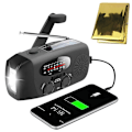 Miniatyrbilde 1 av 5: Veivradio med solceller, LED-lommelykt og 2000mA Powerbank SOS Black 2-Pack Vevradio
