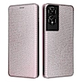 Pikkukuva 1 / 5: TCL 505 -puhelimen suojakuori, hiilikuitukuvioitu nahkainen magneettisuljettava kuori - WK[HK] Rose Gold