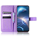 Miniatyrbild 2 av 5: För HTC Desire 22 Pro 5G Stöttåligt Telefon Flip Plånboksfodral Halkfritt Diamanttextur PU Läderfodral Ställ Korthållare med Handledsrem[HK] Purple