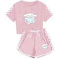 Miniatyrbilde 1 av 2: 5-14 år jenter Cinnamoroll treningsdress søt tegneserie anime kort ermet T-skjorte + shorts sett casual sport antrekk klær[HK] Pink 13-14 Years