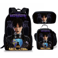 Miniatyrbild 1 av 2: Wednesday Addams Karaktärstryckt Skolväska Barnryggsäck Tredelad Set För Barnpresenter P[HK] Only a pen bag