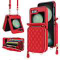 Miniatyrbillede 1 af 5: Til Samsung Galaxy Z Flip 6 Wallet Case med Kortholder og Justerbar Rem, Stilfuld Robust Stødsikker Læder Case[HK] For Galaxy Z Flip 6 Red