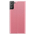 Miniatyrbillede 3 af 5: Til Samsung Galaxy S21 FE View Window Telefon Cover Anti-fald Læder Beskyttelses Skal med Stativ[HK] Multicolor Style E