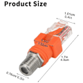 Miniatyrbilde 2 av 5: Koaksial til Ethernet-adapter, 4-pakning Coax RF F Hunn til RJ45 Hann-konverter for linjetester [HK] Orange