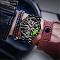 Miniatyrbillede 3 af 5: Herre Quartz Ur Præcis Rund Urskive Pointer Display Stødsikker Skjult Lås Chronograph med Bilhjul [HK] Green Faux Leather Strap