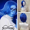 Miniatyrbild 5 av 5: Anime Insidan Ut 2 Sorgsen Cosplay Peruk Kvinnor Män Kort Blå Bob Peruk Rakt Hår Halloween Juldräkt [HK]