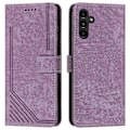 Miniatyrbillede 1 af 5: Til Samsung Galaxy M35 5G Etui Prægede Linjer Læder Telefon Cover Bogstil Foldbart Stativ[HK] Style B Multicolor