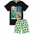 Miniatyrbillede 1 af 5: Minecraft drenge kortærmet kort ben pyjamasæt sort Creeper & Zombine All-Over Print[HK] Green 7-8 Years